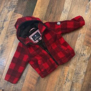 Kids Plaid Ben Sherman Red Black Coat Checkered Fleece Jacket size 3T